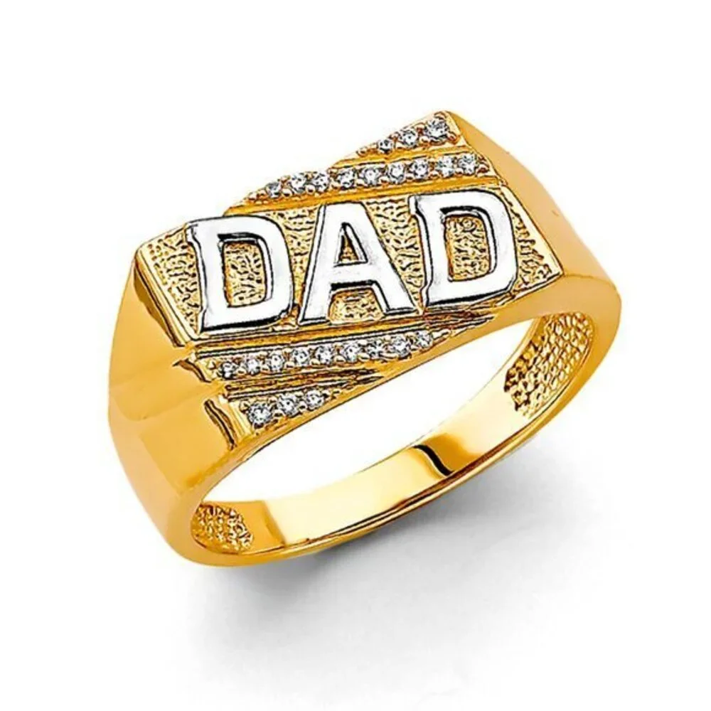 New 14K Yellow Gold and white gold 2Tone Dad Men's CZ Ring